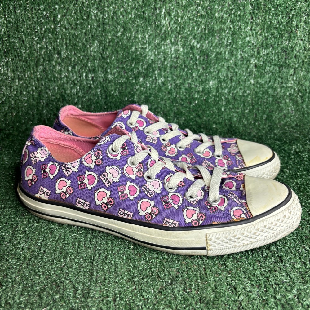 Converse Chuck Taylor All Star Owl Print Canvas Low Top Sneakers Purple Womens 9 - Picture 2 of 9